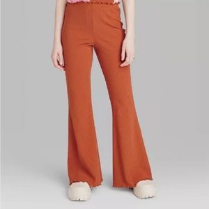 Women's High-Waisted Ribbed Flare Leggings - Wild Fable™ Rust Orange